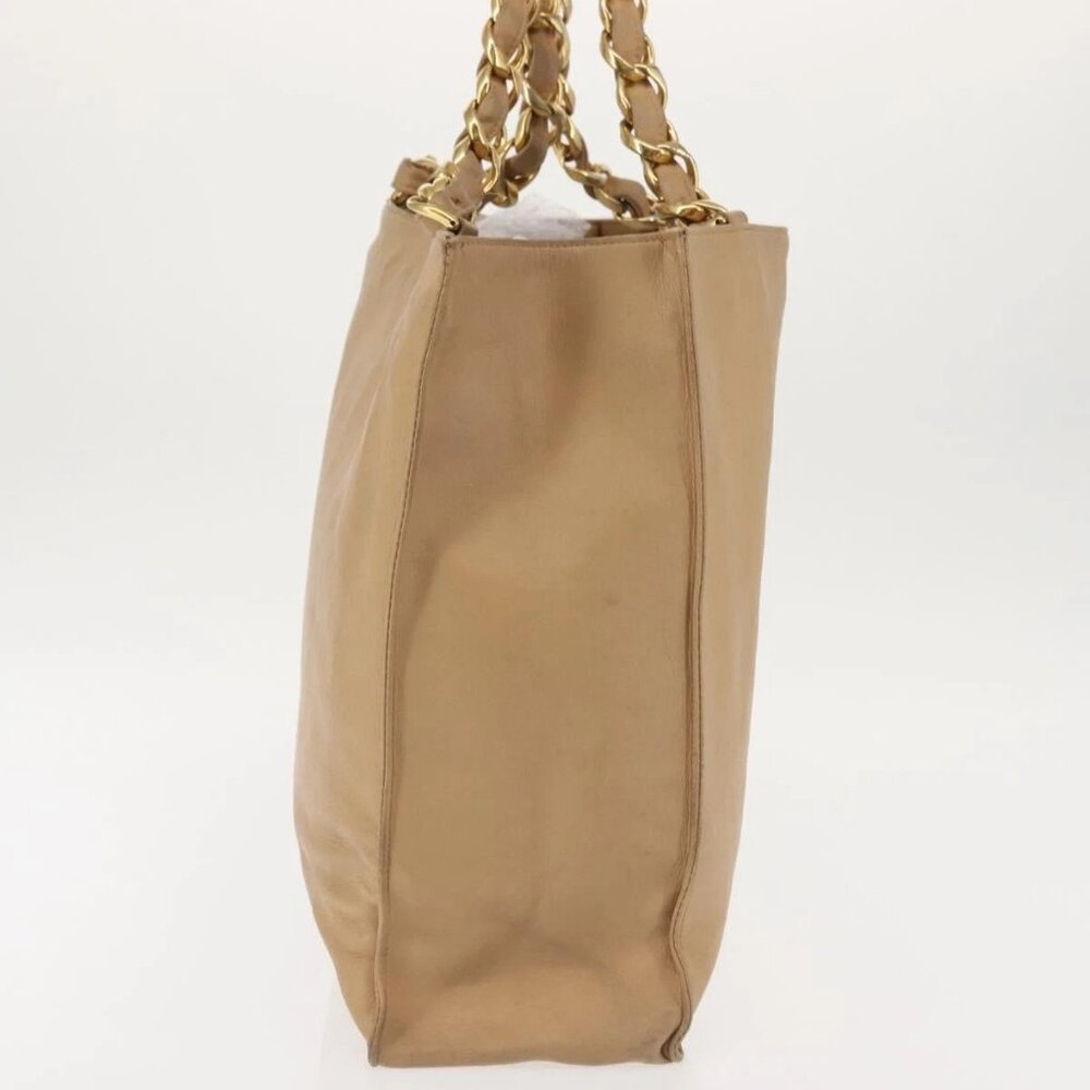 CHANEL COCO Mark Chain Tote Bag Lamb Skin Beige Gold CC Auth bs29597 - Picture 6 of 16